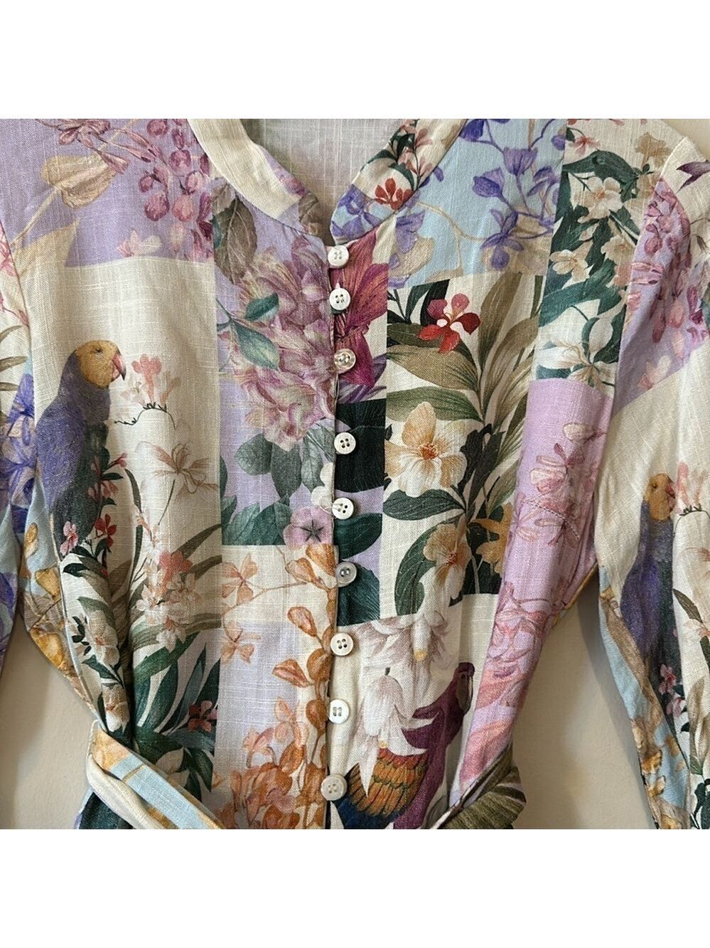 Zara Linen Blend Floral Print Belted Button Front Long Sleeve Mini Dress - Picture 12 of 16